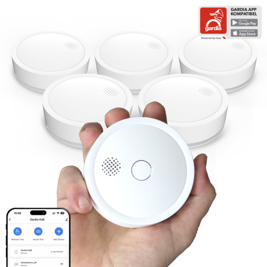Gardia Smart Mini Seriekoblet Røykvarsler med Hub 6 pk