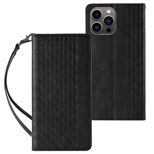 Hurtel Magnet Strap Case for Samsung Galaxy S23 Flip Wallet Mini Lanyard Stand Black