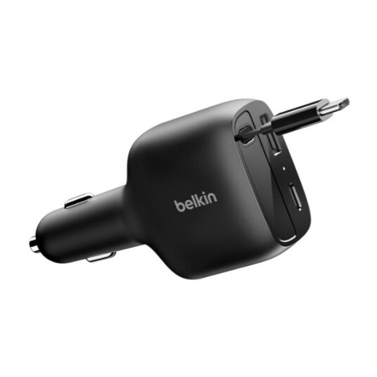 Belkin 75W USB-C 2-Port Billader med Uttrekkbar Kabel Sort Belkin 75W USB-C 2-Port Billader med Uttrekkbar Kabel Sort