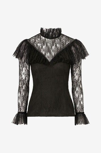 By Malina - Blondetopp Joelle Polo Neck Lace Top - Svart