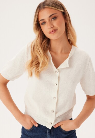BUBBLEROOM Knitted Short Sleeve Cardigan Offwhite L