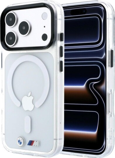 BMW M IML MagSafe etui til iPhone 17/18 Pro Max med glanset metallogo – gjennomsiktig