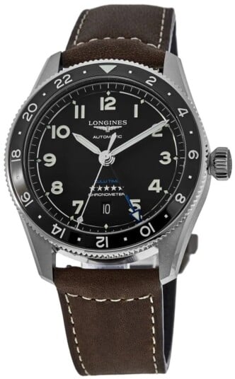 Longines Herreklokke L3.812.4.53.2 Spirit Zulu Time Sort/Lær Ø42 mm