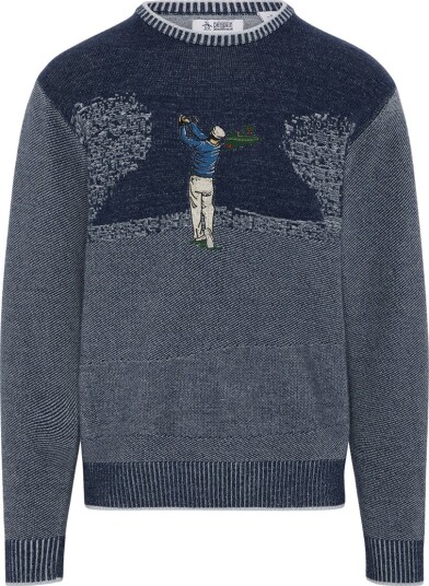 Original Penguin OP Ls Golf Tournament Jacquard Sweater Golfgenser herre Black Iris X Large