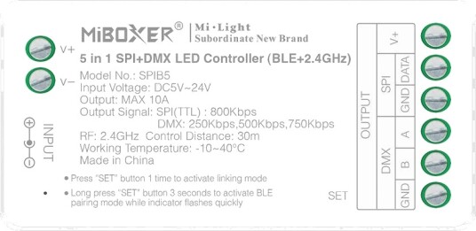 5i1 løpelys Bluetooth+DMX strip kontroller RF 12V/24V RGB+CCT