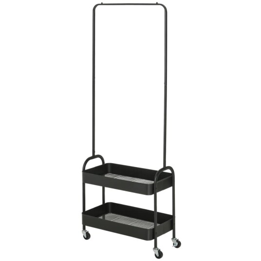 Klesstativ på hjul klesstativ med klesstang skohylle frittstående klesstativ av stål for stue soverom belastning opptil 16 kg svart