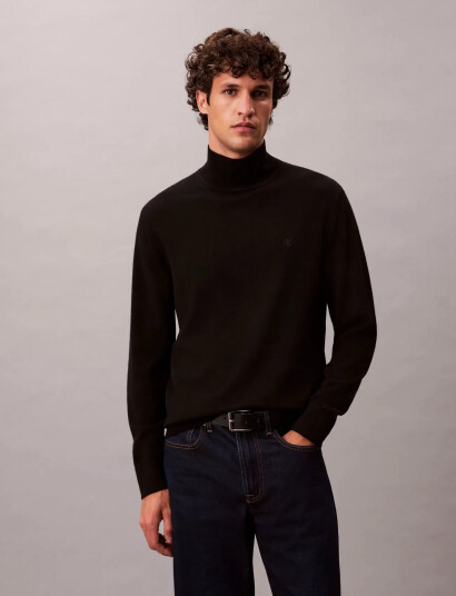 Calvin Klein Ls Merino Mock Neck Swtr 14Gg Black XL