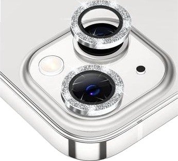 Hat Prince Glitter iPhone 14/14 Plus Kamera Linse Beskyttelse - Sølv