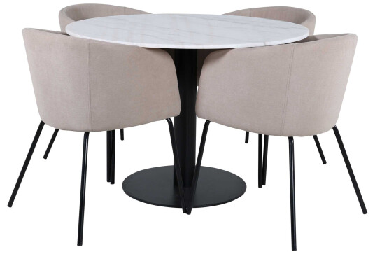 Venture Design Estelle & Berit spisegruppe Beige/hvit 4 stoler & bord 106 cm