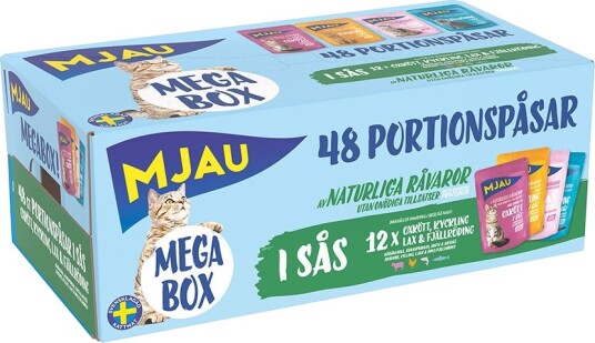 Mjau Multibox Mix I Saus Storfe Kylling Ørret Laks 48 X 85 G