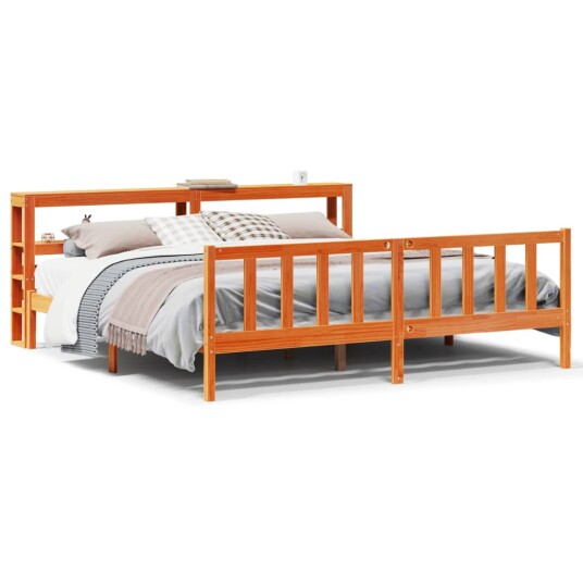 Sengeramme med hodegavl voksbrun 200x200 cm heltre furu 3305783