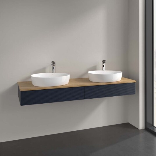 Villeroy & Boch Antao Servantskap med 2 skuffer 160x50x19 cm u/lys Blå Matt/Eik Villeroy & Boch Antao Servantskap med 2 skuffer 160x50x19 cm u/lys Blå Matt/Eik