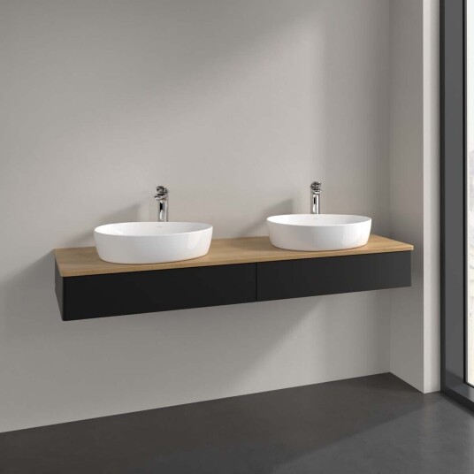 Villeroy & Boch Antao Servantskap med 2 skuffer 160x50x19 cm u/lys Sort Matt/Eik