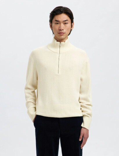 Selected Slhcalle Relaxed Cashmere Blend Half Zip - Cream - L