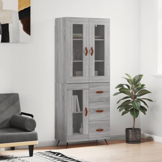 vidaXL Highboard grå sonoma 69,5x34x180 cm konstruert tre 8720845479978