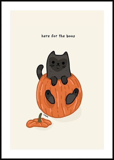 Black Cat Playfully Sitting In A Pumpkin Plakat / 70x100cm Black Cat Playfully Sitting In A Pumpkin Plakat / 70x100cm