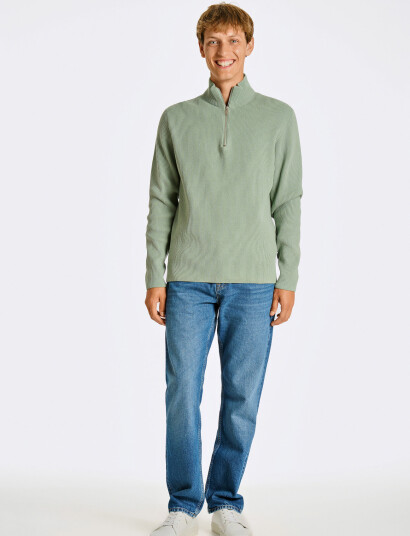 Lindbergh Half Zip Rib Knit - Green - L