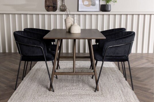 Venture Home Kaseidon Matgruppe 120 cm Rektangulær med 4 Selma Stoler Sort
