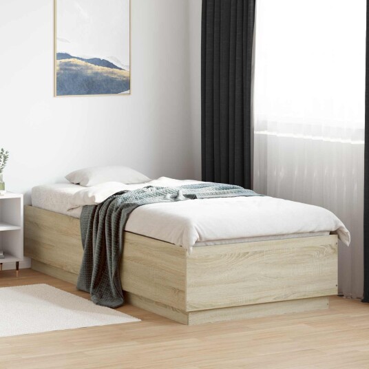 vidaXL Sengestativ med LED Sonoma eik 80 x 200 cm Konstruert tre