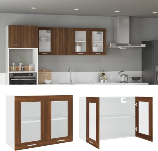 vidaXL Vegghengt glasskap brun eik 80x31x60 cm konstruert tre