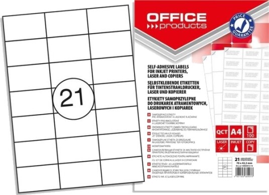 Office Products Etiketter Office Products A4 | 70 X 42,3 Mm | Hvite 100