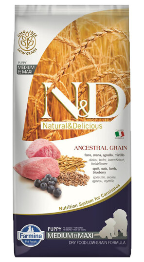 Farmina N&D Ancestral Grain Lamb & Blueberry Puppy Medium/Maxi Tørrfôr Til Hund 12 kg