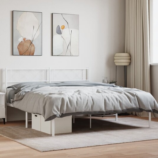 vidaXL Sengeramme i metall med hodegavl hvit 120x190 cm 8721012191020