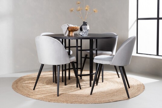 Venture Home Copenhagen Spisegruppe 115 cm Rund med 4 Velvet Stoler Sort