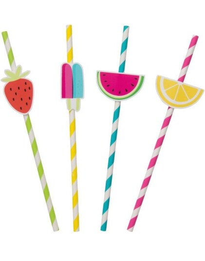 Unique 8 stk Stripete Sugerør med Frukt og Iskrem Pastell Ice Cream 73759