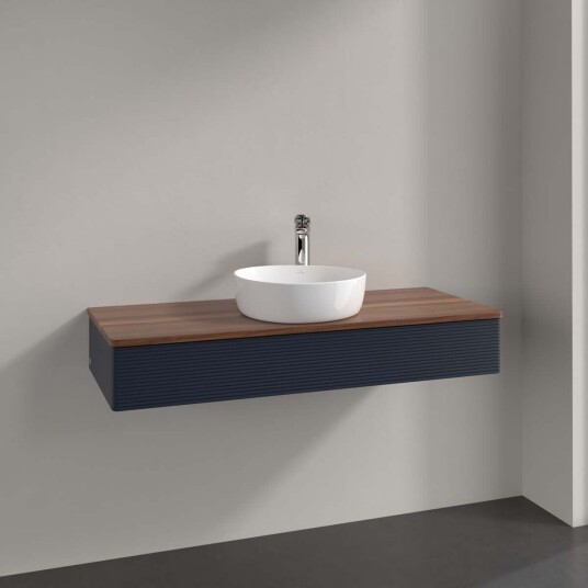 Villeroy & Boch Antao Servantskap med 1 skuff 120x50x19 cm m/lys Blå Matt/Valnøtt