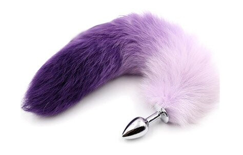 Purple & White Faux Tail With Stainless Plug S