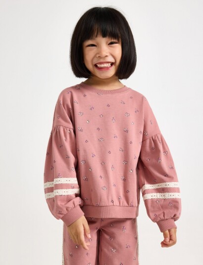 Lindex Cropped Sweatshirt With Puff Sleeve Pink 98