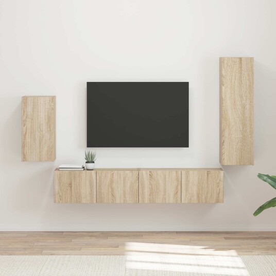 TV benksett Veggmontert 4 pcs Sonoma eik Konstruert tre TV benksett Veggmontert 4 pcs Sonoma eik Konstruert tre