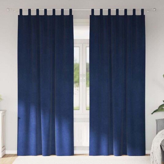 Gardiner med gardiner 2 pcs Mørkblå 140 x 225 cm Fløyel Gardiner med gardiner 2 pcs Mørkblå 140 x 225 cm Fløyel