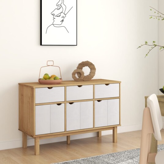 vidaXL Skjenk OTTA brun og hvit 114x43x73,5 cm heltre furu