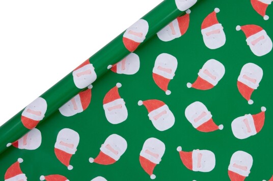 Gavepapir 4m Santa Face Grønn