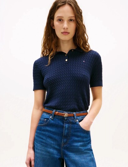 Tommy Hilfiger Co Cable Fine Gg Polo S/S Swt Navy L