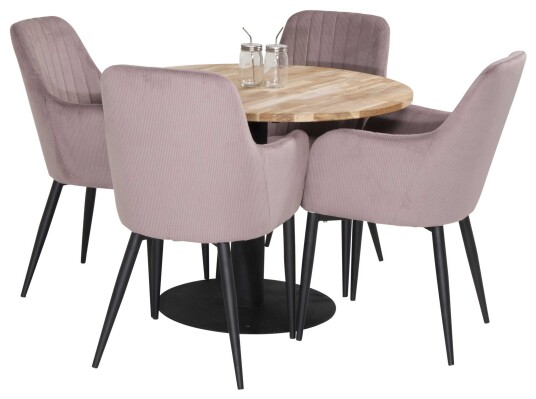 Venture Design Cirebon & Comfort spisegruppe Natur/rosa 4 st stoler & bord 100 cm