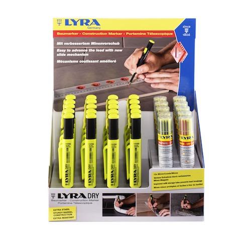 Lyra Djuphålsmärkare Dry Profi Graphite 20-Pack  Inkl. Märkstift 8x12st Grafit + 4x12st Mix, Display