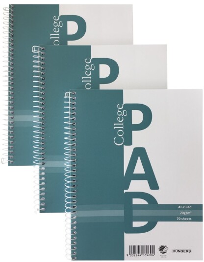 Kollegieblokk A5 Linjert 3-pk 70g/70Blad