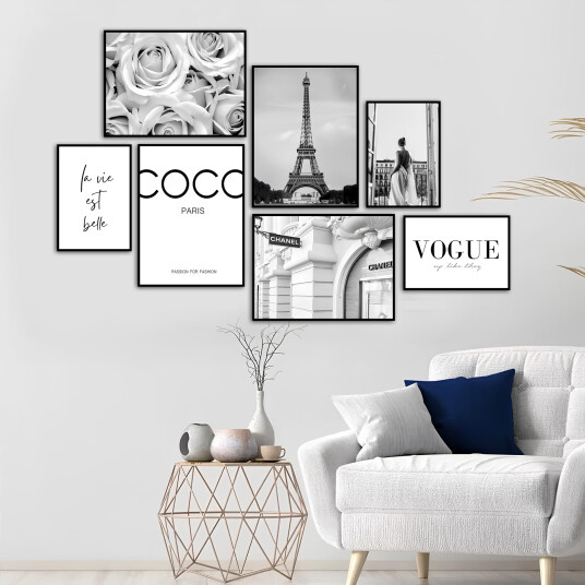 Plakat – Svart hvitt motekunst / VOGUE / Sett av 7
