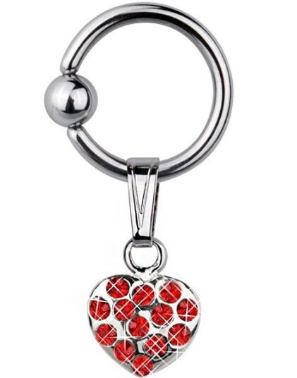 Heart With Red Stones 1.6 x 10 mm BCR Piercing