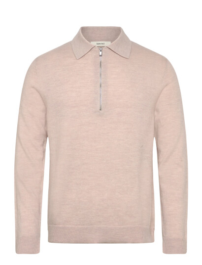 Selected Slhtray Merino Brushed Relaxed Zip Polo - Beige - S Selected Slhtray Merino Brushed Relaxed Zip Polo - Beige - S