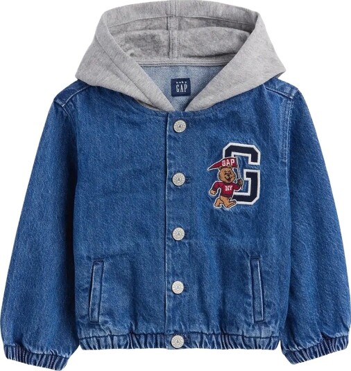 GAP Baby & Toddler Denim Varsity Bomber Jacket   MEDIUM WASH   104