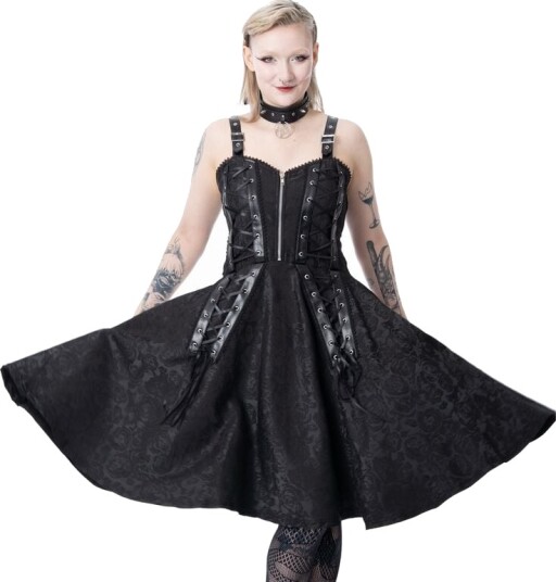 Poizen Industries Goth Kort kjole Raven Rose Kjole XS til XL Damer svart Poizen Industries Goth Kort kjole Raven Rose Kjole XS til XL Damer svart
