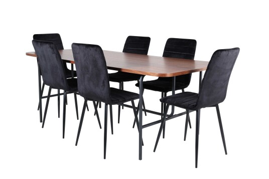 Venture Design Uno & Windu spisegruppe Svart/natur 6 stoler & bord 200 x 90 cm