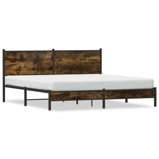 Sengeramme i metall uten madrass røkt eik 180x200 cm 3301377 Sengeramme i metall uten madrass røkt eik 180x200 cm 3301377