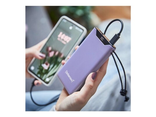 Intenso F10000 - Strømbank - 10000 Mah - 20 Watt - 3 A - Qc 3.0, Power Delivery 3.0 + Pps - 2 Utgangskontakter (24 Pin Usb-C, Usb-Type A) - På Kabel: Usb-C - Purpur