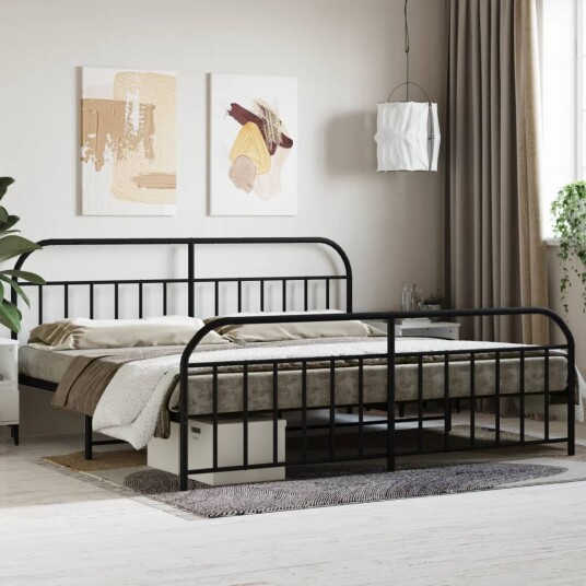 vidaXL Sengeramme i metall med hode- og fotgavl svart 193x203 cm