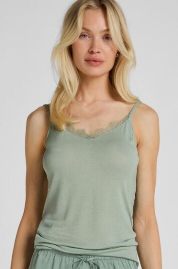 Hunkemöller super soft V hals cami med blonder og cashmere Grønn